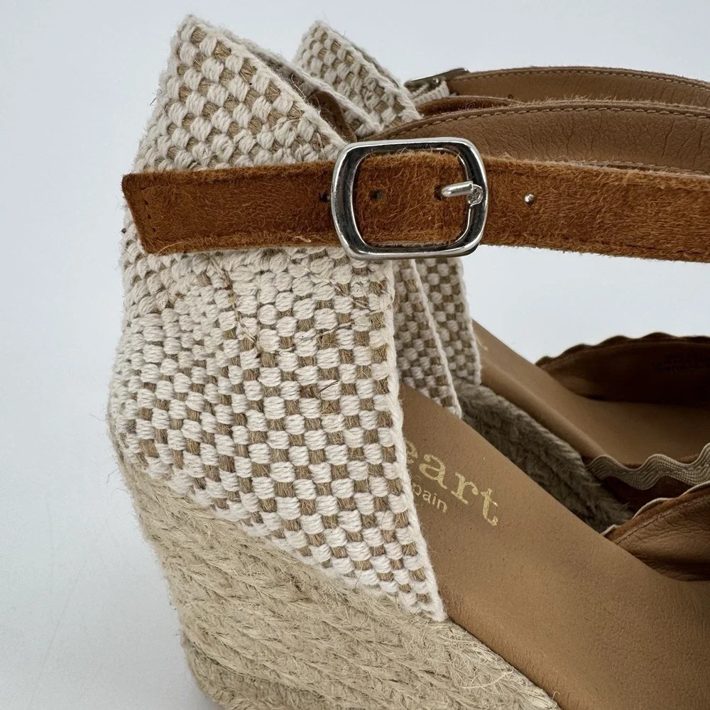 PASEART Spain Camel Suede Wedge Espadrilles Scalloped Boho EU‎ 39 US 8/8.5